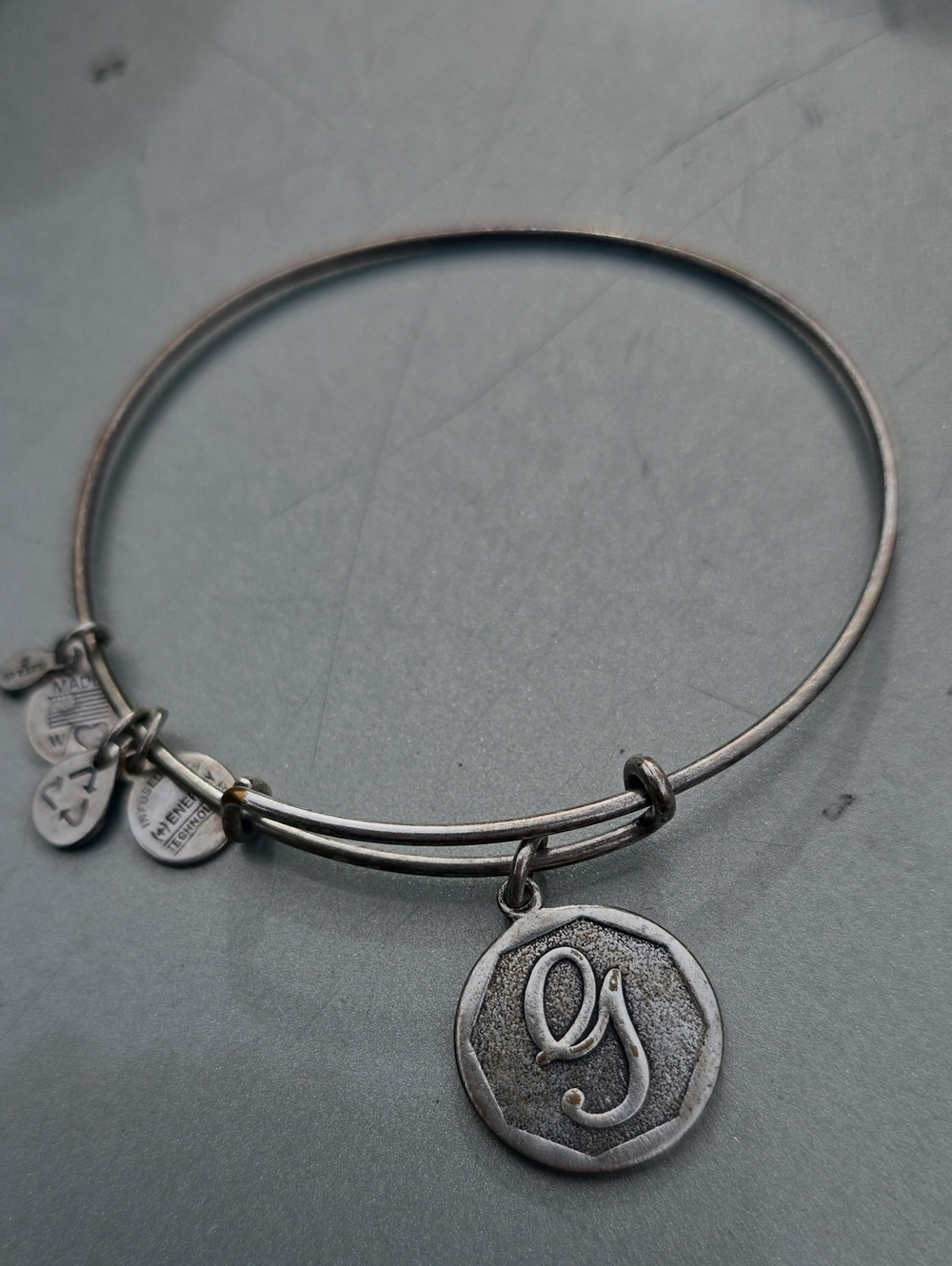 ALEX  + ANI + Energy "G" Charm Bracelet in Antiqued Silver with Pendant 2013